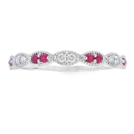 .25ct Ruby Diamond stackable band set 14KT White Gold