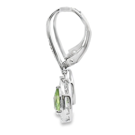 .96ct Peridot Diamond Dangle Earrings 10KT White Gold