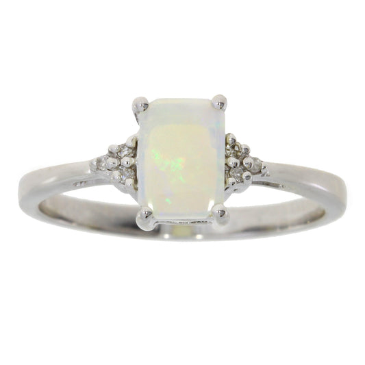 Genuine .02ct Opal Diamond Ring 10KT White Gold
