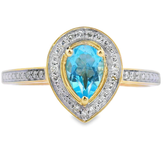 .54ct Blue Topaz Diamond Ring 10KT Yellow Gold