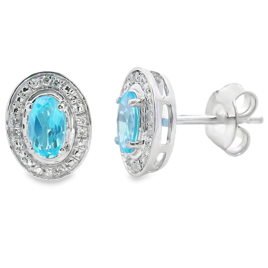 .62ct Blue Topaz Diamond Earrings 10KT White Gold