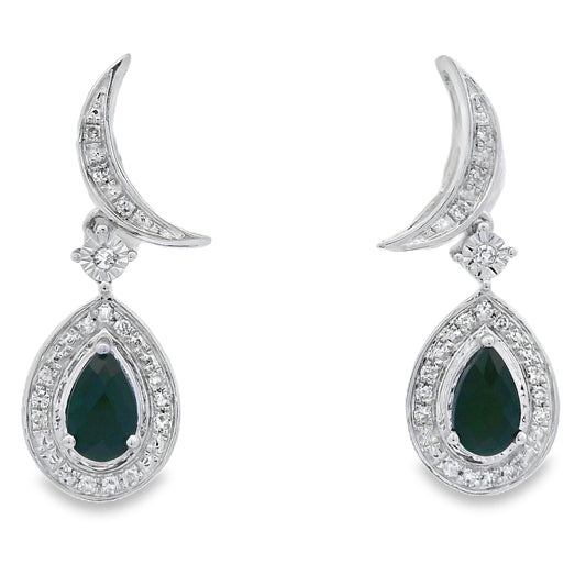.55ct Onyx Diamond Dangle Earrings 10KT White Gold