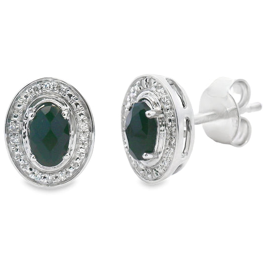 Genuine .56ct Onyx Diamond Earrings 10KT White Gold