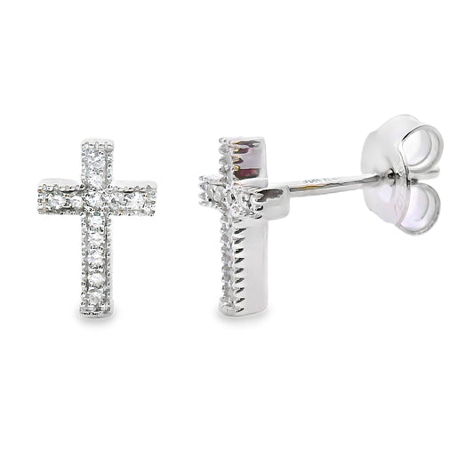 .09ct Diamond Cross Earrings 10KT White Gold