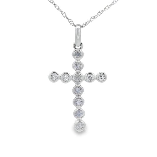 .09ct Diamond Cross Religious Pendant 14KT White Gold