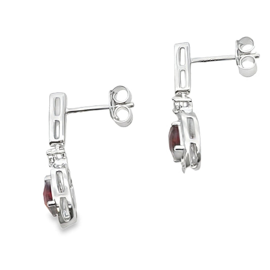 1.20ct Garnet Diamond Dangle Earrings 10KT White Gold