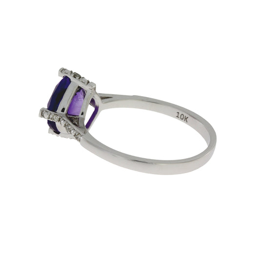 1.25ct Amethyst Diamond Ring 10KT White Gold