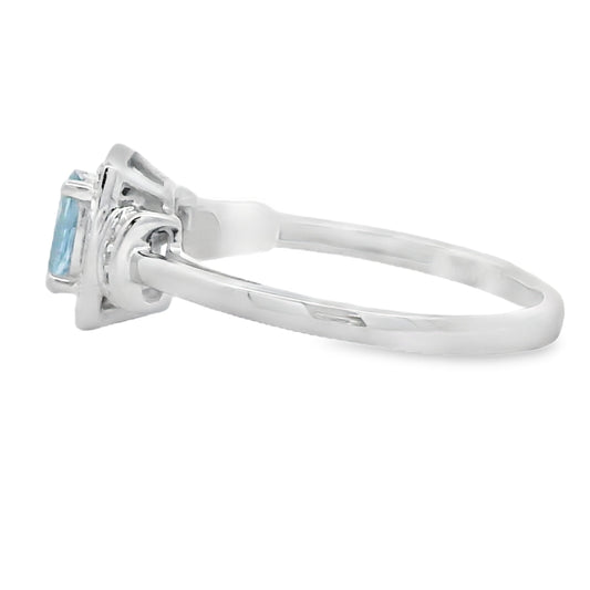 Genuine .45ct Aquamarine Diamond Ring 10KT White Gold