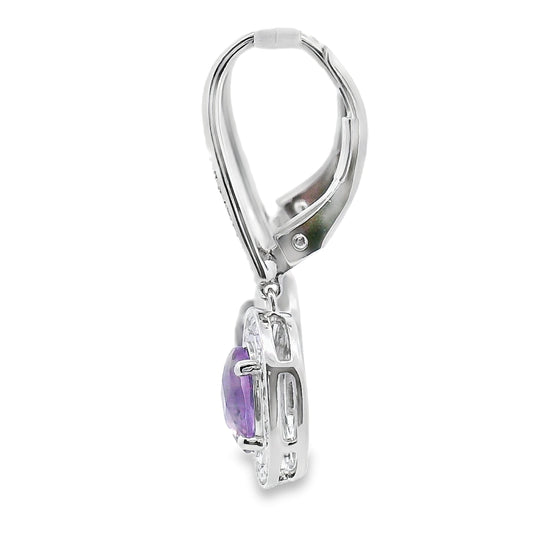 .98ct Amethyst Diamond Dangle Earrings 10KT White Gold