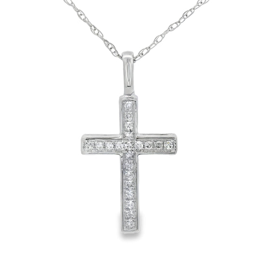 .08ct Diamond Cross Religious Pendant 14KT White Gold