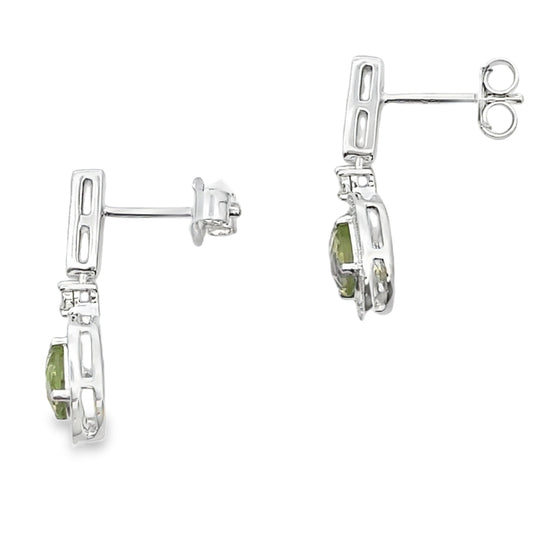 1.23ct Peridot Diamond Dangle Earrings 10KT White Gold