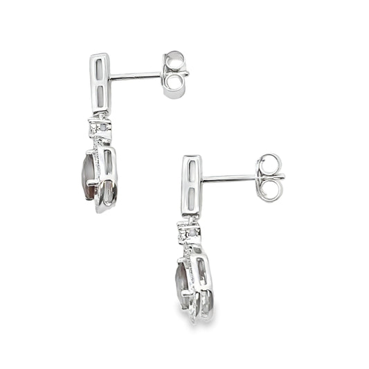 .84ct Quartz Diamond Dangle Earrings 10KT White Gold