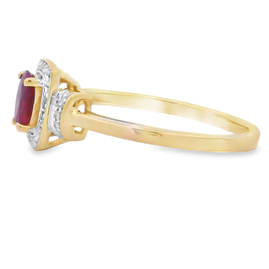 Genuine .65ct Ruby Diamond Ring 10KT Yellow Gold