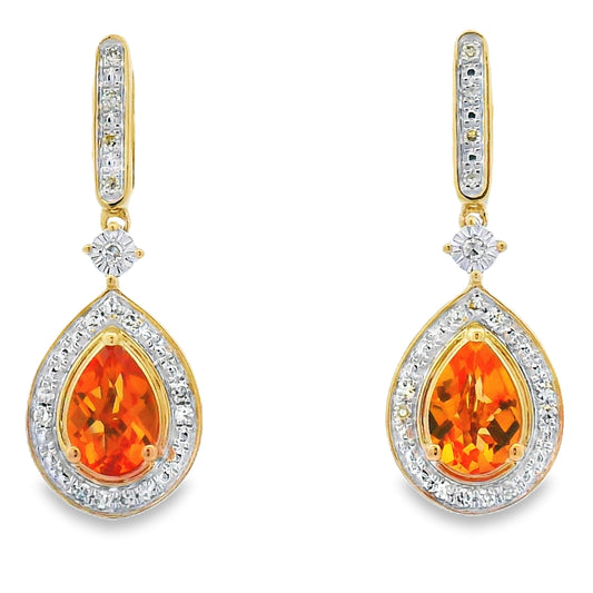 .89ct Citrine Diamond Dangle Earrings 10KT Yellow Gold