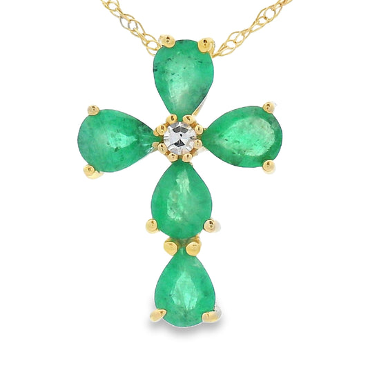 .52ct Emerald Cross Religious Pendant 10KT Yellow Gold