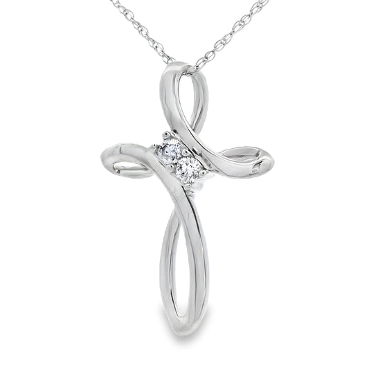 .04ct Diamond Cross Religious Pendant 14KT White Gold