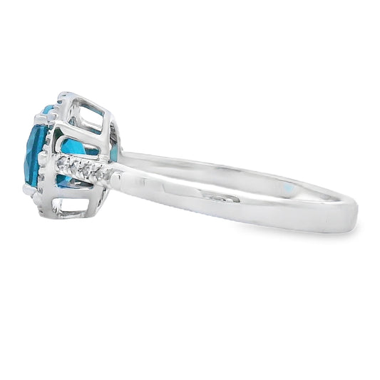 1.35ct London Blue Topaz Diamond Ring 10KT White Gold