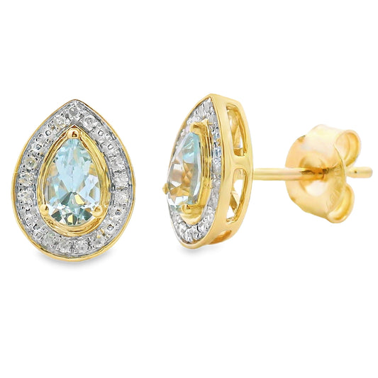 .42ct Aquamarine Diamond Earrings 10KT Yellow Gold