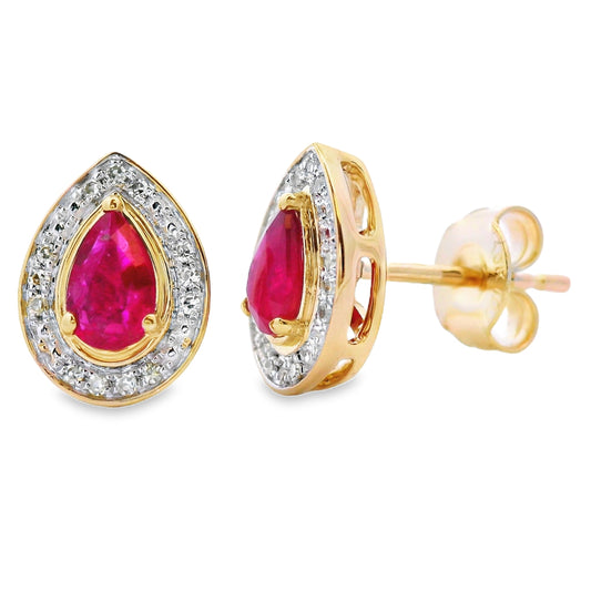.58ct Ruby Diamond Stud Earrings 10KT Yellow Gold