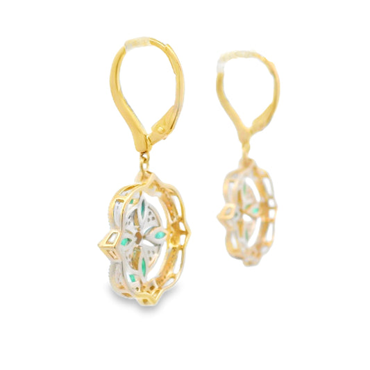 1.28ct Emerald Diamond Dangle Earrings 14KT Yellow Gold