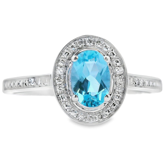 .59ct Blue Topaz Diamond Ring 10KT White Gold
