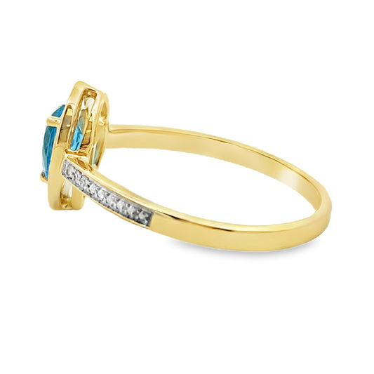 .54ct Blue Topaz Diamond Ring 10KT Yellow Gold