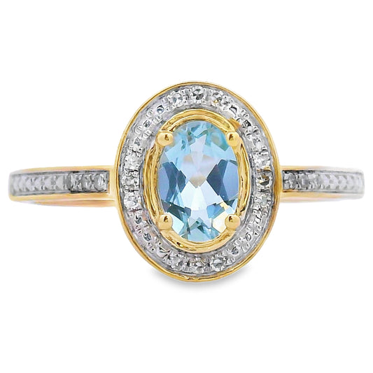 Genuine .40ct Aquamarine Diamond Ring 10KT Yellow Gold