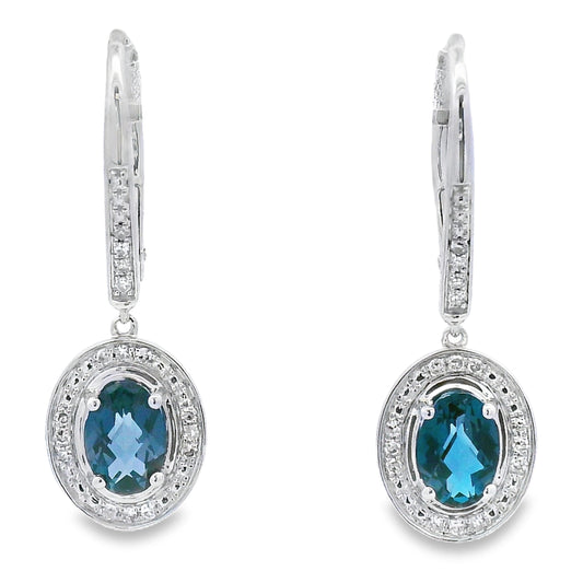.89ct London Blue Topaz Dangle Earrings 10KT White Gold