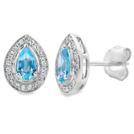 .57ct Blue Topaz Diamond Stud Earrings 10KT White Gold