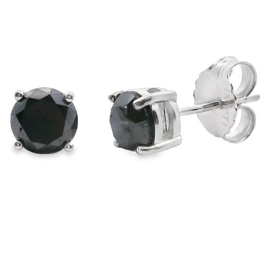 2.00ct Black Diamond Stud Earrings Sterling Silver