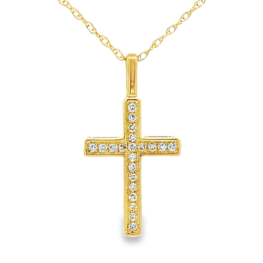 .08ct Diamond Cross Religious Pendant 14KT Yellow Gold