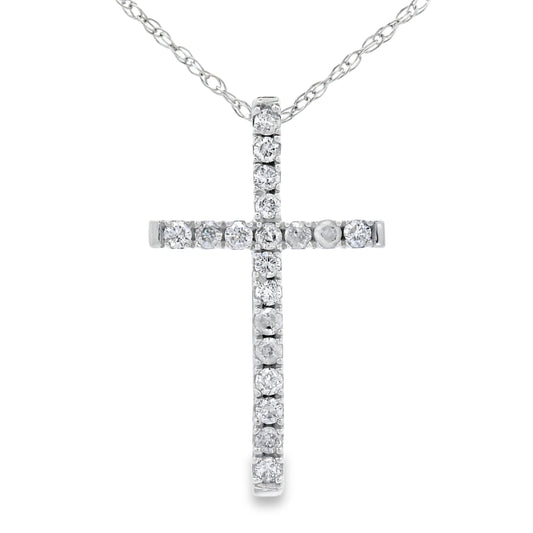 .13ct Diamond Cross Religious Pendant 14KT White Gold