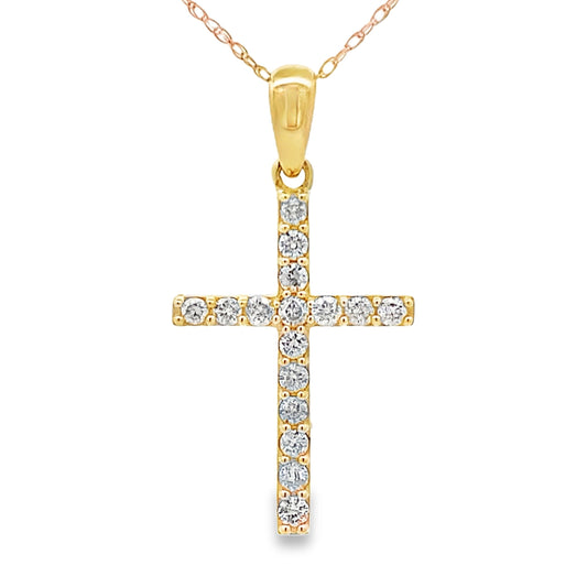 .30ct Diamond Cross Religious Pendant 14KT Yellow Gold