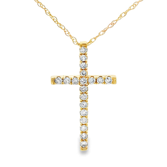 .19ct Diamond Cross Religious Pendant 14KT Yellow Gold