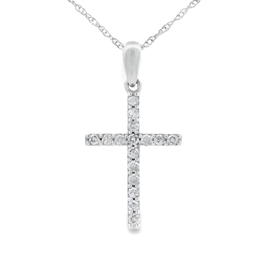 .13ct Diamond Cross Religious Pendant 14KT White Gold
