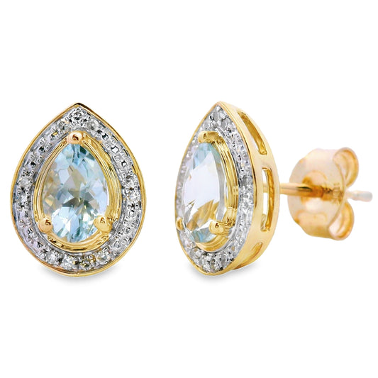 .79ct Aquamarine Diamond Stud Earrings 10KT Yellow Gold