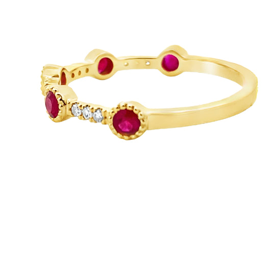 .46ct Ruby Diamond stackable band set 14KT Yellow Gold