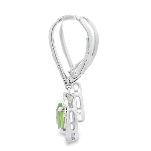 1.21ct Peridot Diamond Dangle Earrings 10KT White Gold