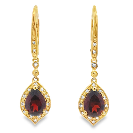 2.43ct Garnet Diamond Dangle Earrings 10KT Yellow Gold