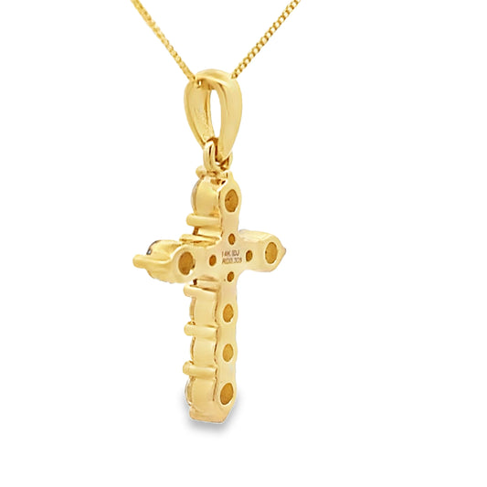 .30ct Diamond Cross Religious Pendant 14KT Yellow Gold