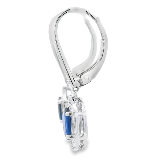 1.28ct Sapphire Diamond Dangle Earrings 10KT White Gold