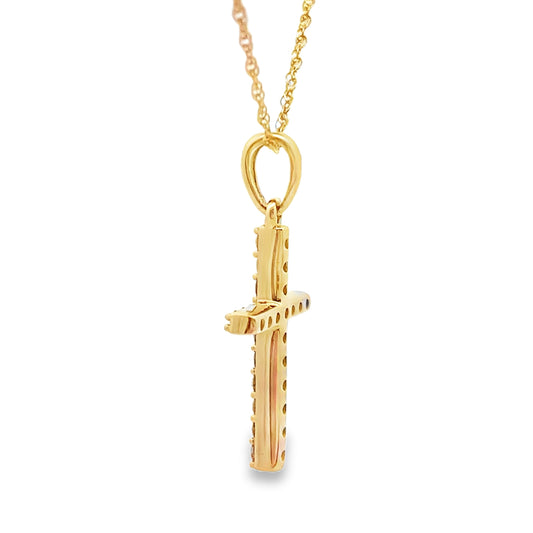 .13ct Diamond Cross Religious Pendant 14KT Yellow Gold