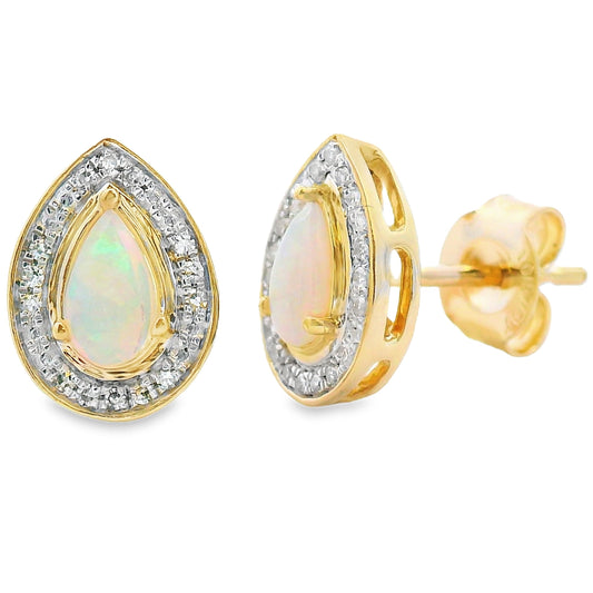 .26ct Opal Diamond Earrings 10KT Yellow Gold
