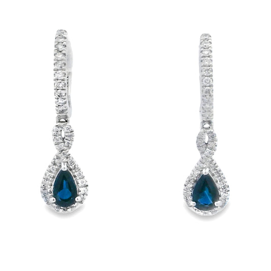 .80ct Sapphire Diamond Dangle Earrings 10KT White Gold