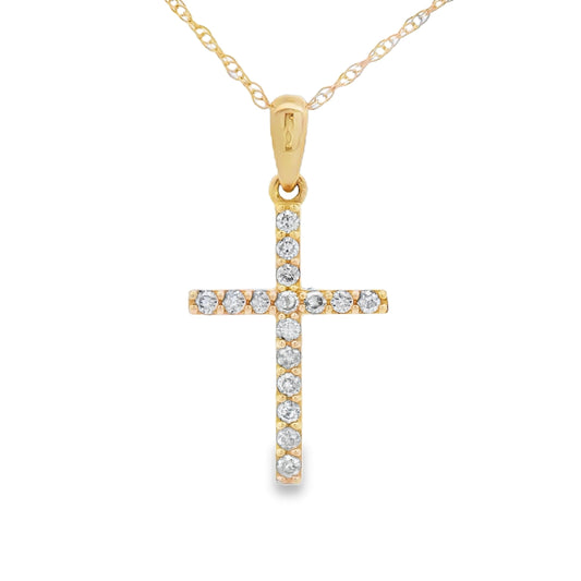 .13ct Diamond Cross Religious Pendant 14KT Yellow Gold