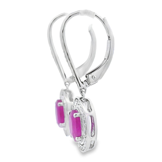 1.28ct Ruby Diamond Dangle Earrings 10KT White Gold
