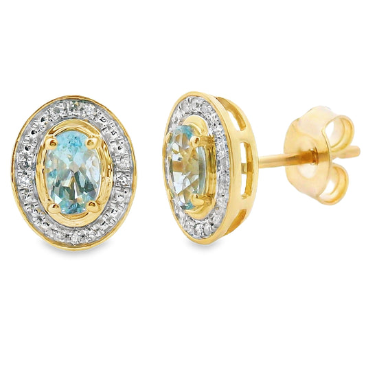 .46ct Aquamarine Diamond Earrings 10KT Yellow Gold