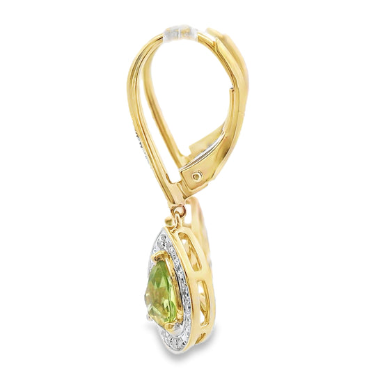 .96ct Peridot Diamond Dangle Earrings 10KT Yellow Gold