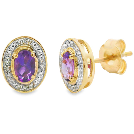 .49ct Amethyst Diamond Earrings 10KT Yellow Gold