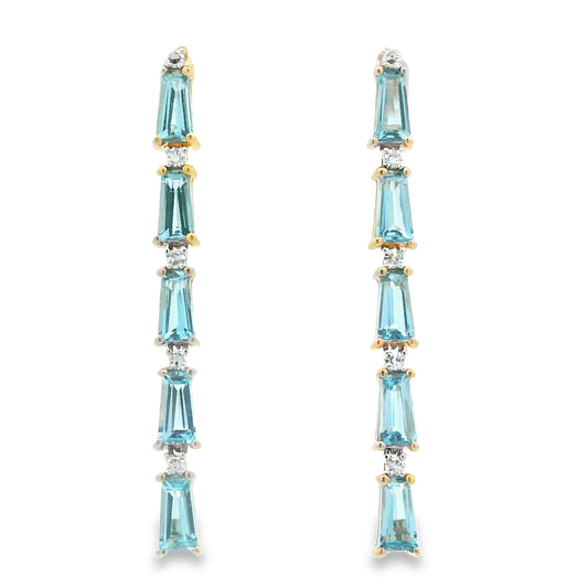 3.15ct Blue Topaz Diamond Earrings 14KT Yellow Gold